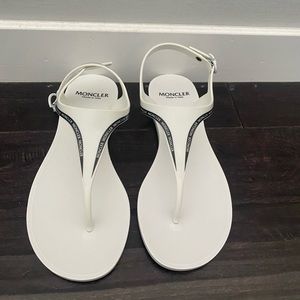 Moncler Women's White Rubber T-Strap Sandals Shoes